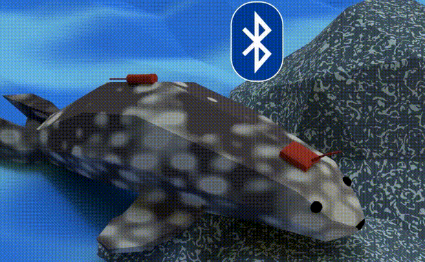 An animation showing two devices attached to a seal with a bluetooth logo showing some sort of connection between the devices. The seal is this weird looking 3d render, it's cool.