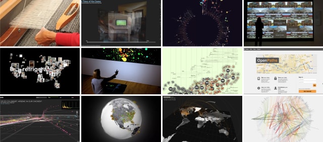 Various examples of Jer Thorp's data visualization work in a collage.